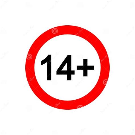 Fourteen Plus Icon Number 14 In Red Circle Isolated On White Background Content Age Censoring