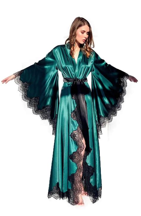 Women S Luxury Long Silk Boudoir Satin Robe Lace Robe With Floor Length