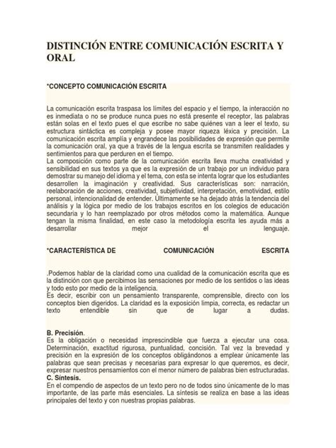 Distinción Entre Comunicación Escrita Y Oral Pdf Coma Ensayos