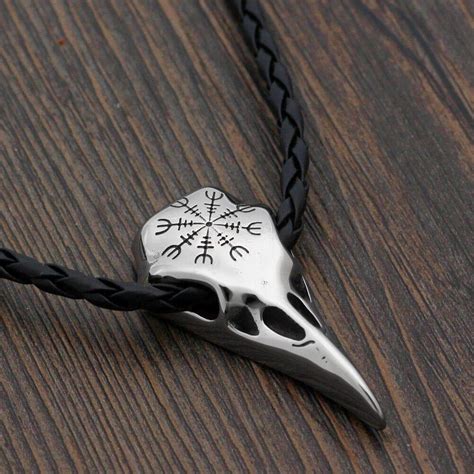 Vikings Helm Of Awe Raven Skull Stainless Steel Necklace Ancient