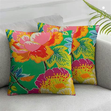 Nawypu Pack Of 2 Chinoiserie Pillow Cover Peony Floral Pillow Covers Flower Throw Pillow Covers