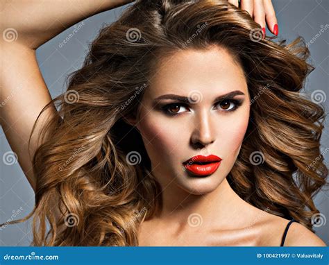 Beautiful Woman With Long Brown Hair Stock Image Image Of Camera