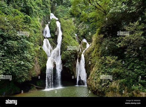 Waterfall In A Lush Rainforest Vegas Grande Waterfall In Topes De