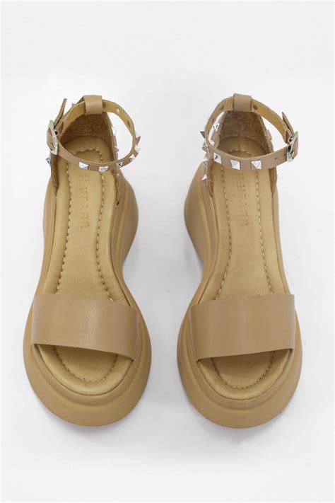 Nilufarr Disco Nude Hakiki Deri Troklu Topuklu Kadın Sandalet