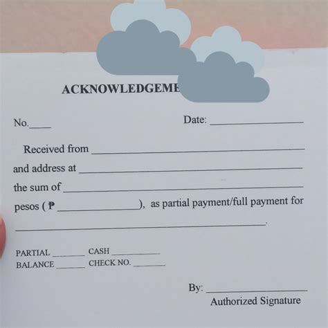 Acknowledgement Receipt One Sixth Shortbond Generic Design Carbonless