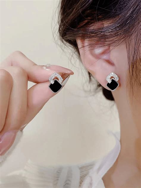 1 par Pendientes de tachuela negro zirconia cúbica cuadrado Moda de