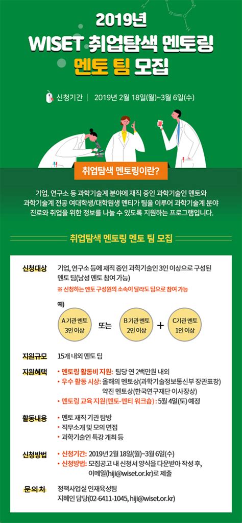 한국여성과학기술인지원센터 ‘wiset 취업탐색 멘토링 멘토 모집 미디어인천신문