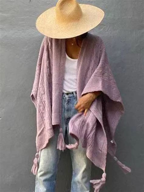 Inverno Feminino De Malha Vintage Poncho Capas Vento Tnico Borla