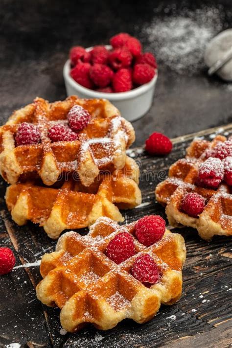 Belgian Waffles With Raspberries Strawberries And Blueberries Sugar