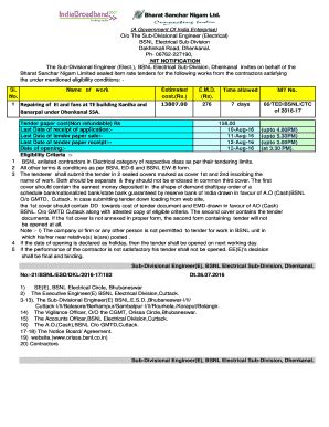 Fillable Online Orissa Bsnl Co 1 Repairing Of EI And Fans At TE