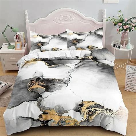 Marble Bedding Set Kingqueen Size Grey Gold Marble Duvet Cover Men