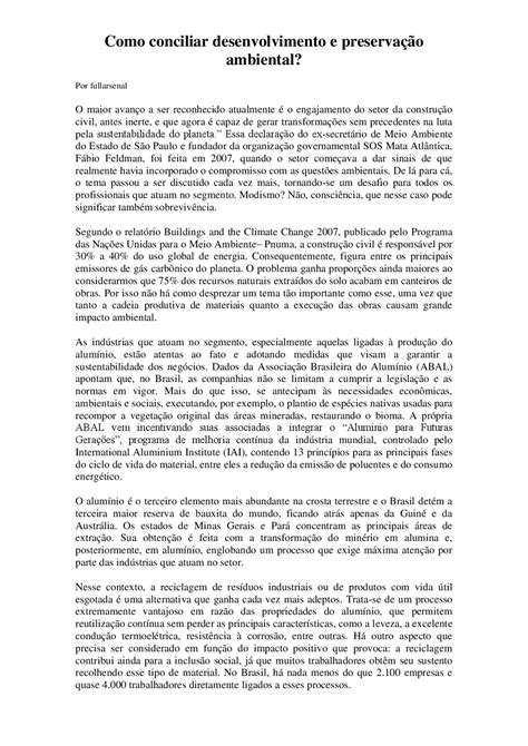 Desenvolvimento E Preservação Ambiental Como Conciliar Os Interesses Em Conflito