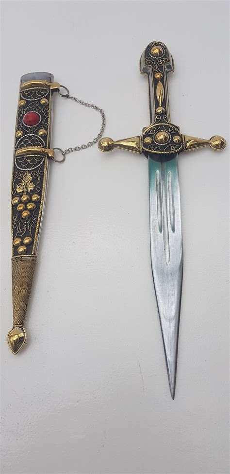 Perfect Decorated Dagger With Wooden Stand Caucasian Dagger Etsy