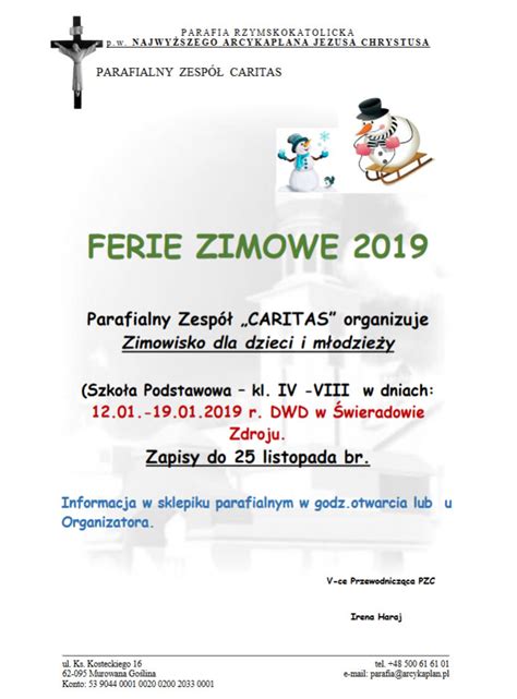 Ferie zimowe 2019 Parafia Najwyższego Arcykapłana Jezusa Chrystusa w