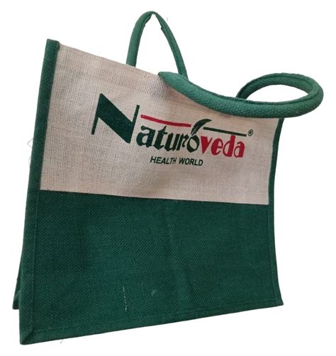 Short Cotton Padded Green And Brown Kg Printed Jute Shopping Bag At