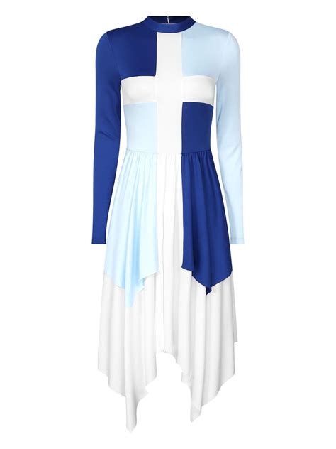 MSemis Women's Color Block Cross Layered Worship Praise Dance Costume ...