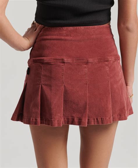 Womens Vintage Cord Pleated Mini Skirt In Red Superdry Uk