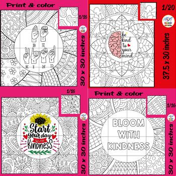 Be Kind Collaborative Coloring Posters Bundle Kindness Day Mental Health