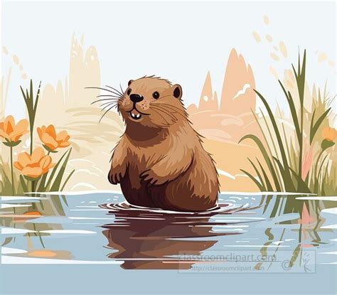 Beaver Clipart Beaver Exploring Watery Habitat Clip Art