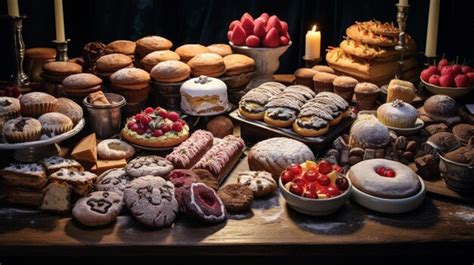 Premium Photo A Festive Table Of Baked Goods In Various Shapes And Color