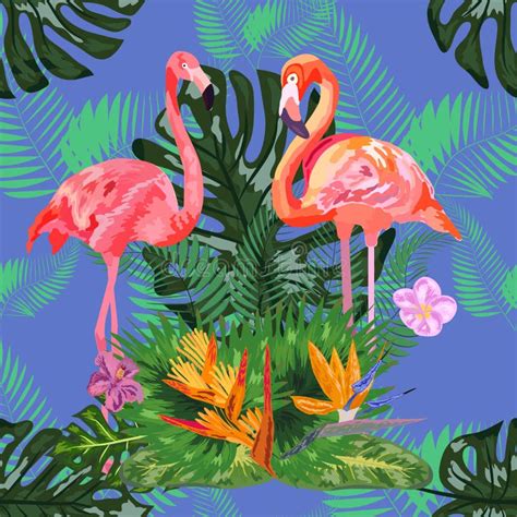 Tropical Trendy Seamless Pattern With Pink Flamingos And Mint Green