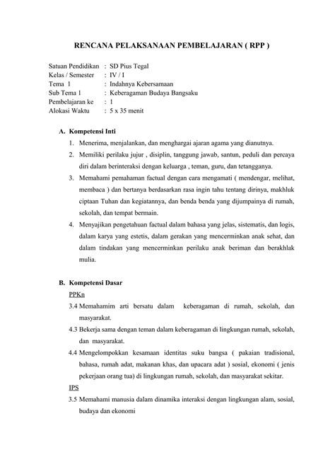 Contoh Rencana Pelaksanaan Pembelajaran IPA Kelas IV PDF