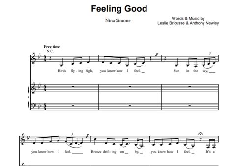 Nina Simone Feeling Good Free Sheet Music PDF For Piano The Piano Notes