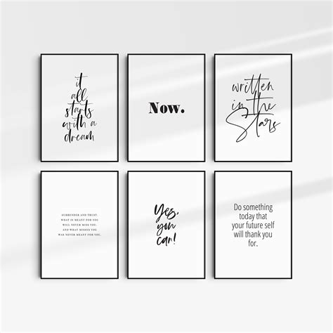 Printable Wall Art Quotes. Set of 6. Black and White. Inspirational. M ...