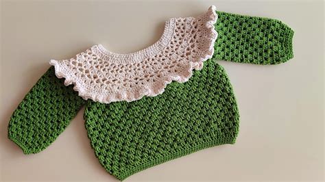 EasyCROCHET ŞAHANE OLDU Yakadan Başlamalı Dantel Detaylı Tığ İşi Kazak