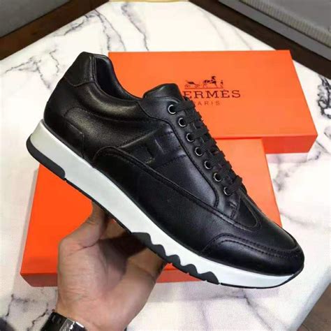 Hermes Men Trail Sneaker In Calfskin Black Lulux