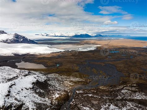 Aerial view of the glaciers and snowy mountains in Iceland. 7918469 ...