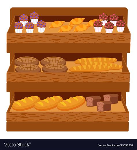 Bakery Shop Assortment With Bread And Cakes Set Vector Image