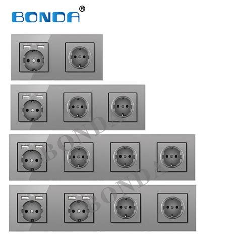 Bonda Eu Standard A Wall Socket Crystal Tempered Glass Panel