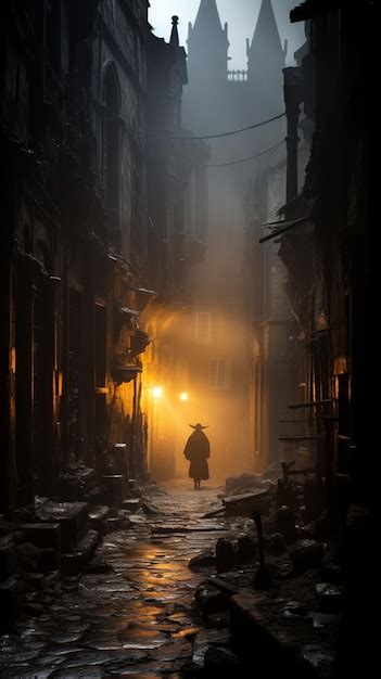 Premium Photo There Is A Man Walking Down A Dark Alley With A Light