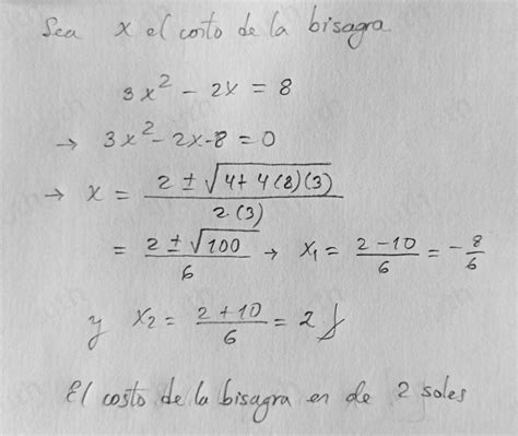 Solved El Triple Del Cuadrado Del Costo Una Bisagra Menos E Doble De