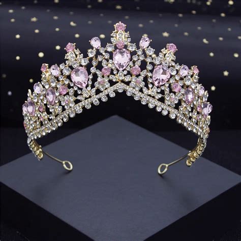 DIADEME Gold AB Couronne De Mariage En Cristal Rose Magnifique