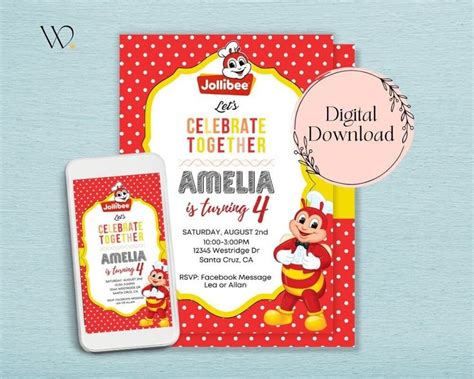 Editable Jollibee Birthday Invitation Personalized Jollibee Birthday ...