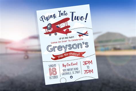 Airplane Birthday Invitation Flying Into 2 Any Age How Time Etsy Denmark