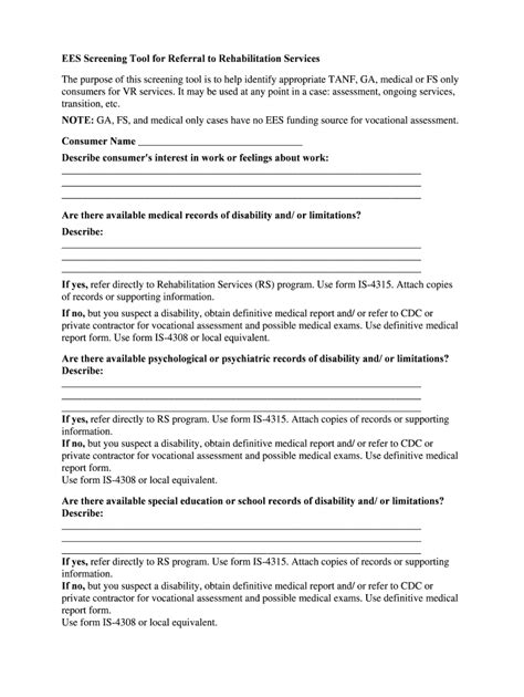 Fillable Online Ees Screening Tool For Referral To Rs Ees Screening