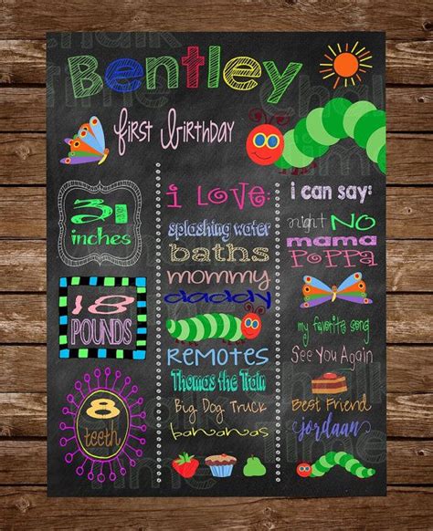 The Very Hungry Caterpillar Birthday Poster Board Any By Chalktime