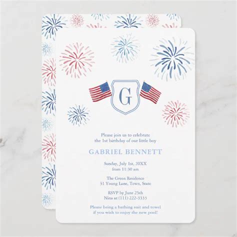 Independence Day Fireworks 1st Birthday Party Invitation | Zazzle