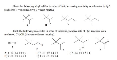 Solved Rank The Following Alkyl Halides In Order Of The