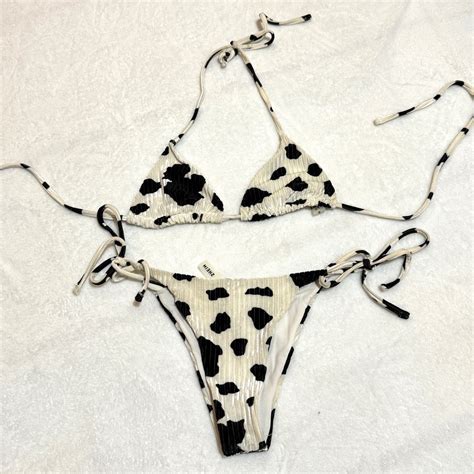Cowprint Velvet Bikini Set Black White Bikini Set Women S Fashion Swimwear Bikinis