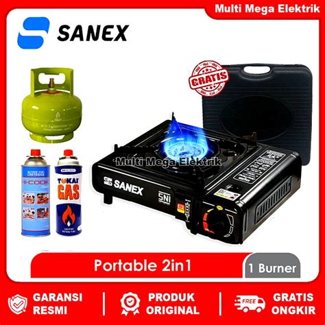 Jual COD KOMPOR PORTABLE SANEX 2 IN 1 CAMPING BBQ 1 TUNGKU BISA