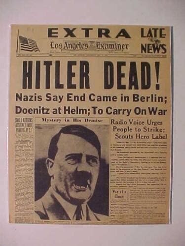 VINTAGE NEWSPAPER HEADLINES WORLD WAR GERMANY NAZI ADOLF HITLER DEAD