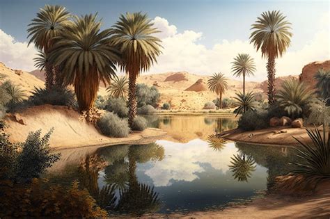 Premium Photo Oasis With Palm Trees And A Pond In The Desert Hot