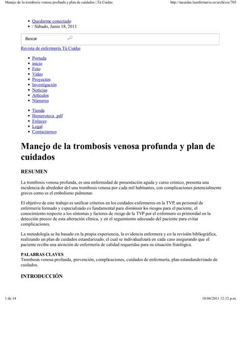 PDF Manejo de la trombosis venosa profunda y plan de cuidados Tú