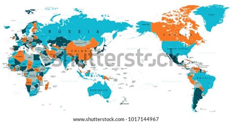 Political World Map Pacific Centered Vector Stock Vector Royalty Free 1017144967 Shutterstock