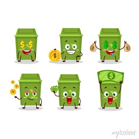 Recycle Trash Can Cartoon Character With Cute Emoticon Bring Wall