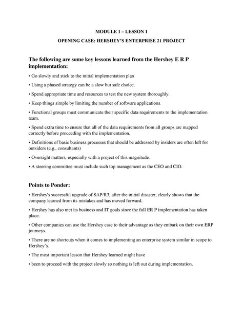 System Integ Module And Module Lesson Opening Case Hershey
